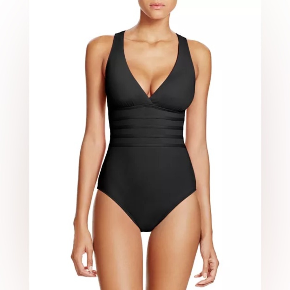 La Blanca Island Goddess Multistrap Cross Back One Piece Swimsuit Sz 12
